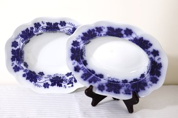 Two Blue And White Serving Bowls With Grape Leaf Design Made In Sweden, Vinranka Pattern.