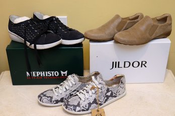 Three Pairs Of Designer Ladies Shoes In Like New Condition From Mephisto, Jildor & Born