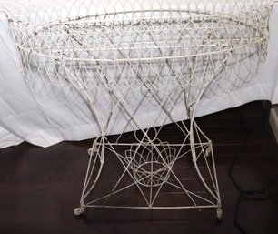 French White Painted Metal Wire Planter On Wheels