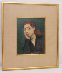 Raphael Soyer Signed Oil On Board Of Pensive Woman In Green Dress