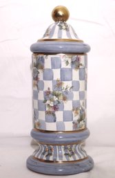 Mackenzie Childs Tall, Checkered Jar With Lid.