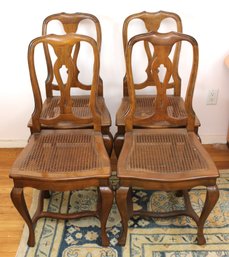 Set Of 4 Vintage Louis XV Style Cane Seat Dining Chairs