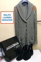 Ralph Lauren Linen Cowl Neck Sweater Size S And Aquatalia Ladies Booties