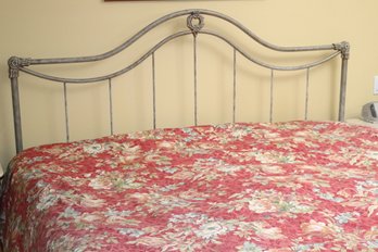King Size French Style Metal Headboard With 2 Twin Mattresses & Yves Delorme Floral Bedding.