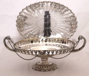 Silver Plated Bowl With Rams Head Handles And Bowl With Silver Overlay.