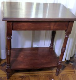 Vintage Ca. 1930s Wooden Side Table With Turned Wood Legs.