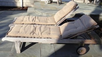 Set Of Two ScanCom Teak Loungers On Wheels & With Sunbrella Cushions.