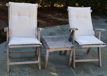 Scancom Set Of 2 Folding Armchairs With Cushions And Accent Table