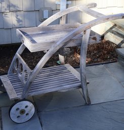 Teak Rolling Serving Cart By ScanCom And Small Folding Stool