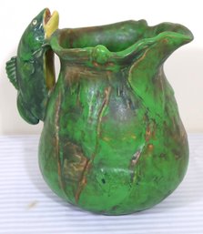 A Rare Weller Pottery Coppertone Pitcher, Ca. 1920s, Designed By Rudolph Lober, With A Fish Handle.