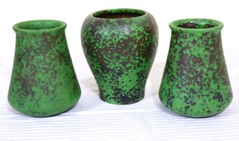 Three Signed Weller Coppertone Handmade Pottery Vases, Arts And Crafts 1920s-30s Era