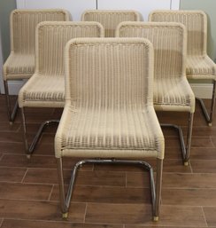 Set Of 6 MCM Marcel Breuer Style Woven Acrylic Chairs With Chrome Bases