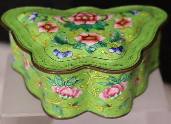 Vintage Enamel Butterfly Shaped Box With Painted Floral Decoration