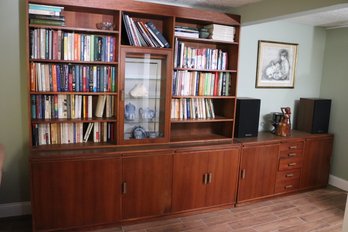 Amazing 12 Long 3-piece MCM Wall Unit Bookcase Display Cabinet With Built In Lazy Susan &amp Pull-out Drawer