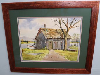 Nautical Boat House Watercolor By Artist Helmuth George T Schamber American Watercolor Society In Wood Frame