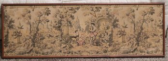Long Vintage Framed Tapestry Featuring A Garden Scene