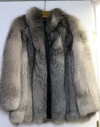 Luxurious Vintage Beige & Black Fox Fur Jacket / Car Coat With Long Sleeves & Collar Size S/ 4