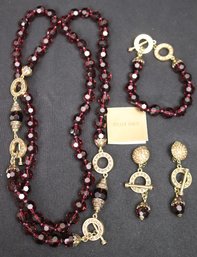 Heidi Daus Faceted Purple Glass Bead Necklace, Earrings And Bracelet Set