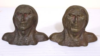 Bronze Bookends Of Native American Man Signed West, Ca. 1913.