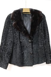 Ladies Short Persian Lamb Jacket With Mink Collar &amp Silk Lining