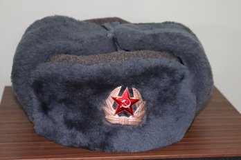 Russian Communist Era Wool Hat With Hammer & Sickle Pin & Ear Flaps