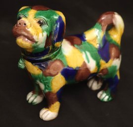 Antique 19th C Spinach And Egg Glazed Porcelain Dog.