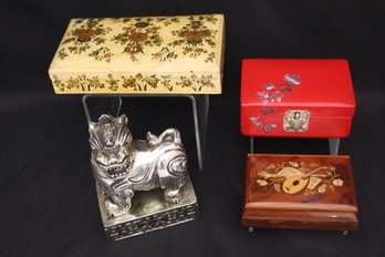 Three Vintage Boxes With Italian Music Box,