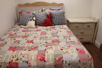 Queen Size Woven Wicker Headboard With Carved Wood Detailing &amp 4 Drawer Dresser