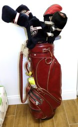 Set Of Vintage Golf Clubs &amp Leather Golf Bag With Calloway Titanium Drivers, Hawk Eye &amp Hippo Brands