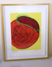 Dale Chihuly Limited Edition Woodcut Artwork, Titled Big Red, With Litho Crayon Highlight.