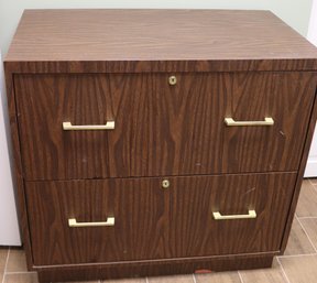 Vintage Two Drawer File Cabinet. Has A Small, Chipped Veneer Area On The Bottom.