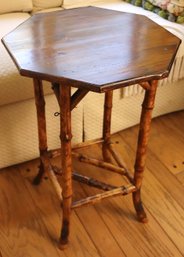 Vintage Bamboo Pedestal Or Plant Stand With Octagonal Wooden Top.