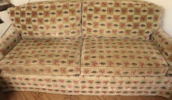English George Smith Style Custom 2 Seat Sofa With Whimsical Coral And Fish Upholstery.
