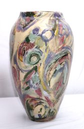 A Postmodern Glazed Porcelain Vase With Abstract Swirl Pattern, Signed On The Underside.