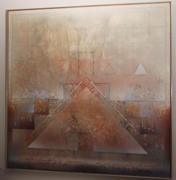 Large Framed Abstract Polymer Painting Pyramidal Construction On Canvas Signed Richard Vaux