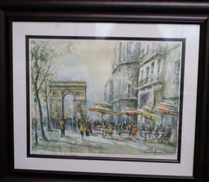 Framed Paris Street Scene Watercolor Art Print