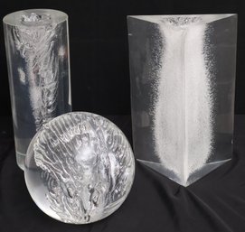 3 Unique Geometrical Shapes Lucite Sculptural Pieces