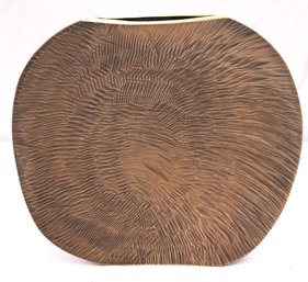 Unique Concave Designed Modernist Vase With Crosshatch Etched Design, Signed By Artist.