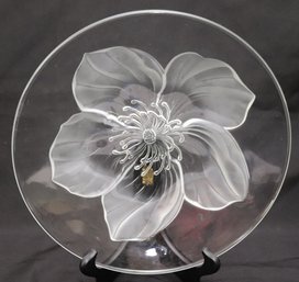 Lalique Style Glass Platter With Central Frosted Flower Design.