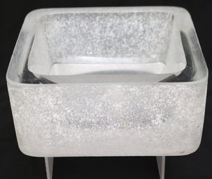 Unique Karl Springer Murano Frosted Glass Square Bowl, Super Cool Decor!