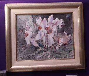 Impressionist Watercolor Painting Depicting Floral Blossoms Signed By Artist