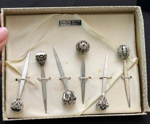 Sterling Silver Set Of 6 Fancy Appetizer Picks With Rhodium Finish
