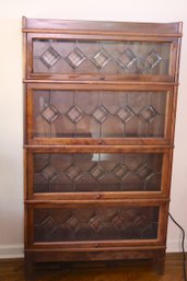 Early 20th Century Oak Barrister Bookcase With Original Leaded Glass Sliding Doors.