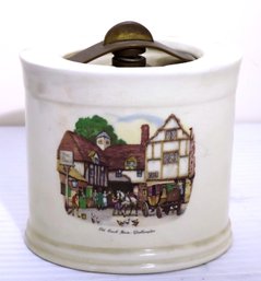 English Ovalware Ceramic Tobacco Jar Humidor, Olde Coach House, Stratford.