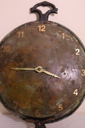 Vintage Oxidized Copper Pot With Contemporary Battery Clock.