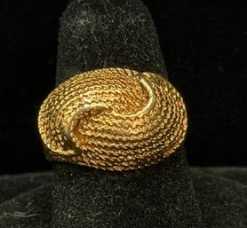 14K YG Vintage Statement Cocktail Ring With Intricate Twisted Rope Design- Size 6.75