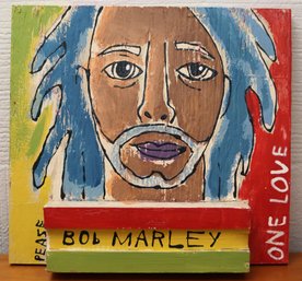 Bob Marley One Love Hand Painted On Wood Board By Artist Ken Pease 2015 - 12 X 11 Inches
