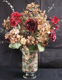 Painted Glass Vase With Decorative Autumn Florals