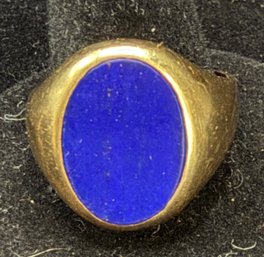 14K YG Vintage Men's Lapis Lazuli Signet Ring- Size 11.75- Signed