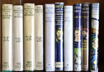 An Assortment Of 10 Vintage Hardcover Books Featuring Tarzan And The Bobbsey Twins.